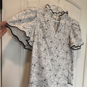 Entro Monochrome Floral Ruffle Dress